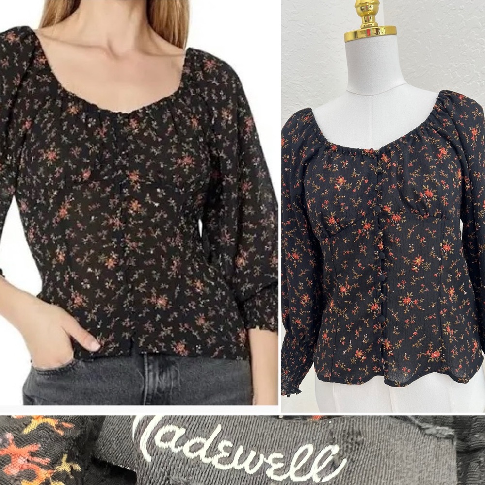 Madewell Black Top with Floral Design